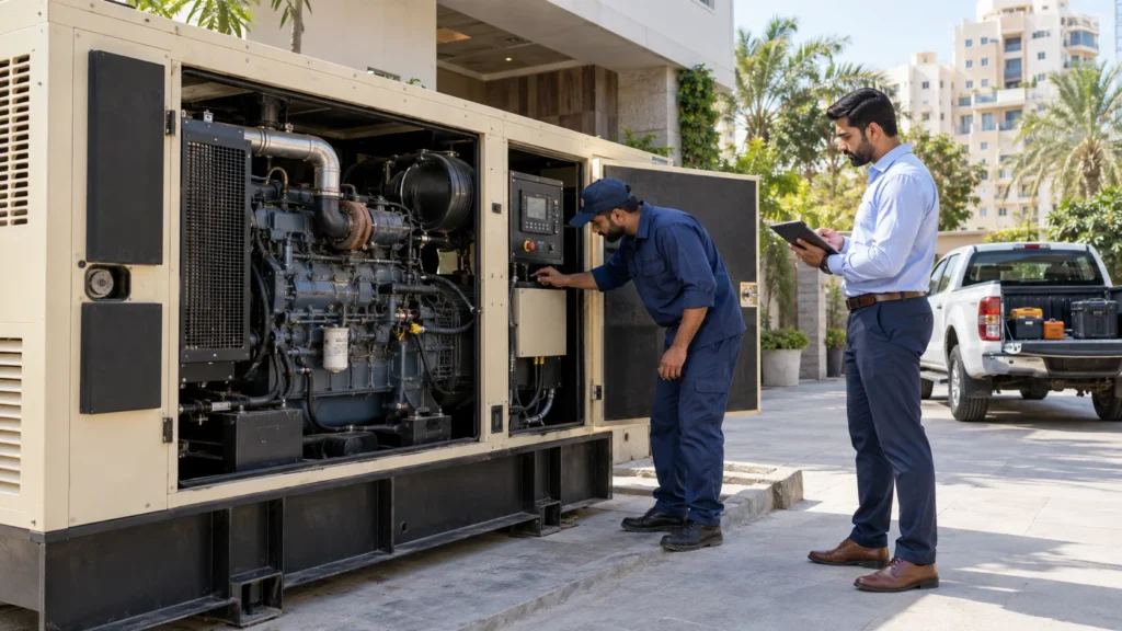 Generator Buyer in PECHS Karachi inspecting a used diesel generator